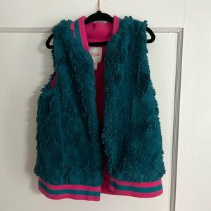 Cat & Jack faux fur green and pink vest size M 7/8